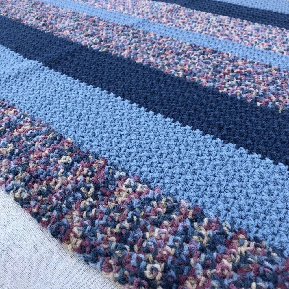 New Handmade Crochet Blanket 32x32 Lap Car Couch Dog Pet Afghan MCM Blue OOAK